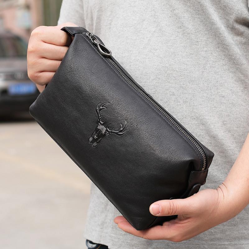 4YRBAGS Mens Wristlets Clutch Bag Genuine Leather Wallets Handbag Luxury Purses (Black)