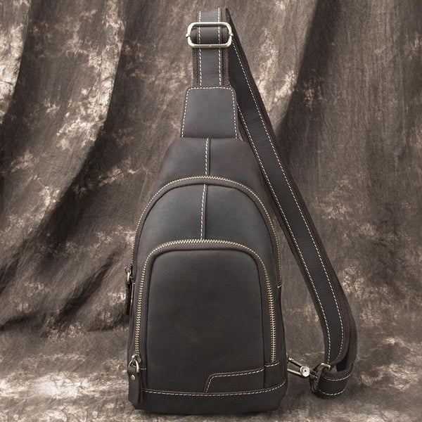 Cool Black Mens Leather Sling Bag Sling - Back View