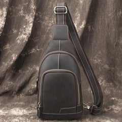 Cool Black Mens Leather Sling Bag Sling Backpack Chest Bag Sling Shoulder Bag For Men