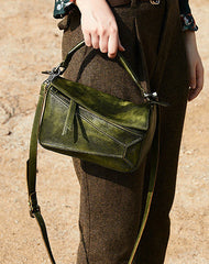 Vintage Brown Leather Womens Cube Shoulder Bag - Back View