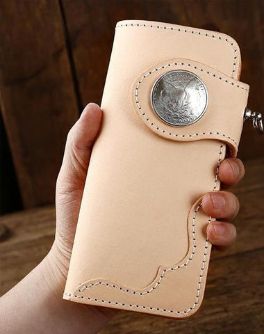 Handmade Leather Biker Chain Wallet Mens Cool Chain Long Wallet with Chain