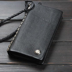 Handmade Mens Cool Long Leather Chain Wallet Cards Biker Trucker Wristlet Wallet