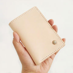 Handmade Vertical Mens Leather Beige billfold Small Wallet Cool Small Slim Bifold Wallets for Men