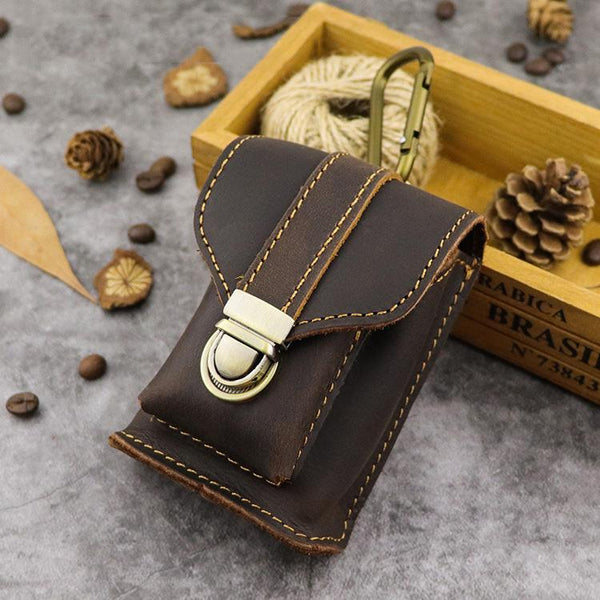 Leather Mens Cigarette Cases with Lighter Holder - Back View