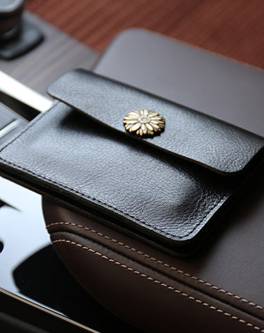 Cute Women Black Leather Mini Card Wallet Sunflower Coin Wallets Slim Change Wallets For Women