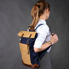 Cool Canvas Leather Mens Womens British 14'' Style College Computer Backpack Travel Backpack for Men