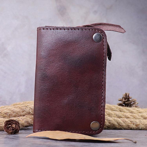 Brown Leather Key Case Key Wallet Men's Dark Coffee Key Holder Red Card Holder For Men