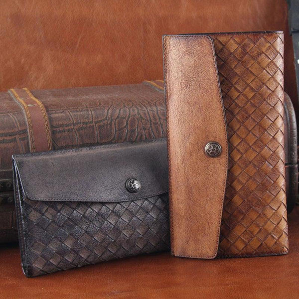 Handmade Leather Mens Clutch Cool Braided Wallet - Back View