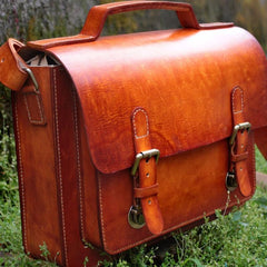 Handmade Leather Cool Mens Brown Briefcase Messenger Bag School Bag for men