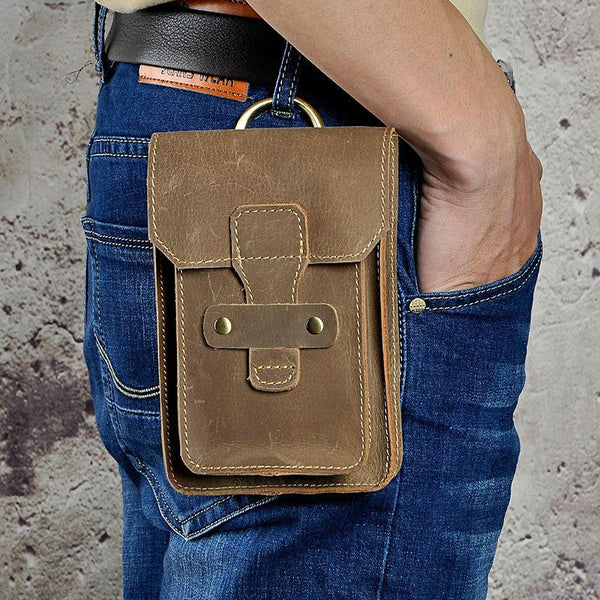 Leather Mens Cigarette Cases with Belt Loop Cell Phone Holster Belt Pouch for Men