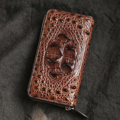 Brown Real Crocodile Leather Mens Long Wallet Zipper Wallet Clutch Wallet For Men