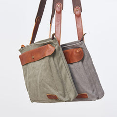 Mens Canvas Leather Square Side Bag Messenger Bag Canvas Shoulder Bag for Men