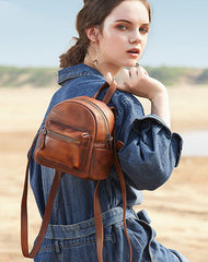 Vintage Purple Small Leather Rucksack Womens Mini Leather Backpack Ladies Backpack Purses