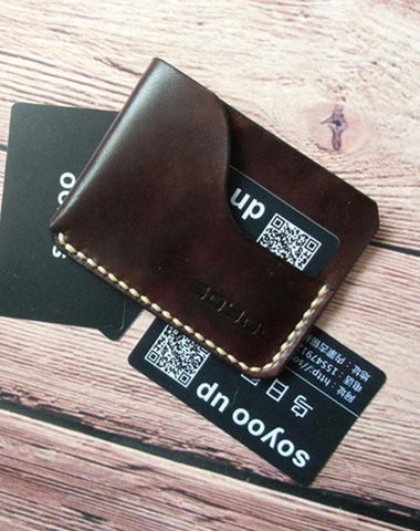 Handmade Leather Mens Slim Front Pocket Wallets Leather Cards Wallet for Men
