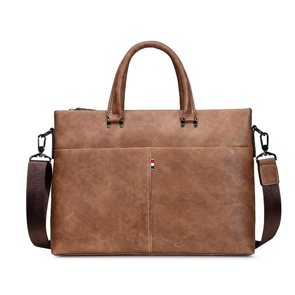 Brown Leather Men 13 inches Vintage Briefcase Handbag Gray Brown Laptop Handbag FY02791115