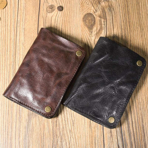 Wrinkled Leather Mens Brown billfold Wallet Front Pocket Leather Black Bifold Wa DM01581028