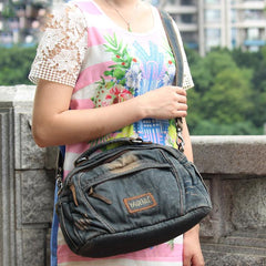 Casual Blue Denim Mens Womens Messenger Bag Jean HandBag Shoulder Bag For Women