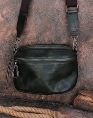 Vintage Black Gray Leather Womens Saddle Shoulder - Back View