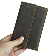 Brown Vintage Simple Long Wallet Leather Mens Dark Brown Trifold Card Wallet Light Brown Business Wallet For Men