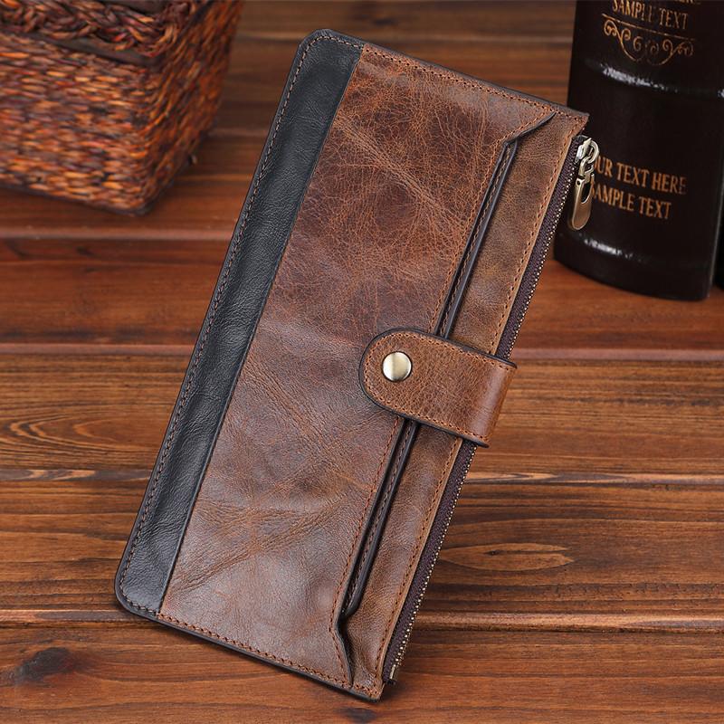 Vintage Coffee Mens Slim Leather Long Wallet - Side View