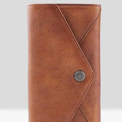 Handmade Leather Mens Cool Long Leather Wallet Bifold Envelope Clutch Wallet for Men
