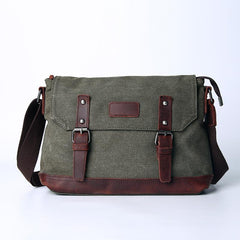 Casual Canvas Mens Womens Simple 10‘’ Side Bag Green Courier Bag Messenger Bag Backpack for Men