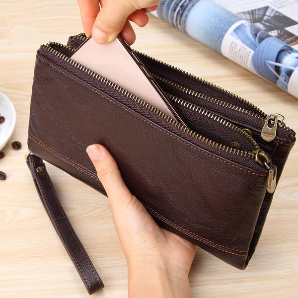 Fashion Black Leather Men's Bifold Long Wallet - Back View