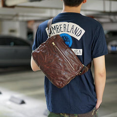 Handmade Black Wrinkled Leather Men Postman Bag Coffee Cool Courier Bag Messenger Bag One Shoulder Backpack For Men