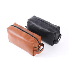 Handmade Black Leather Mens Clutch Cool Hand Bag Zipper Clutch Wristlet Clutch for Men