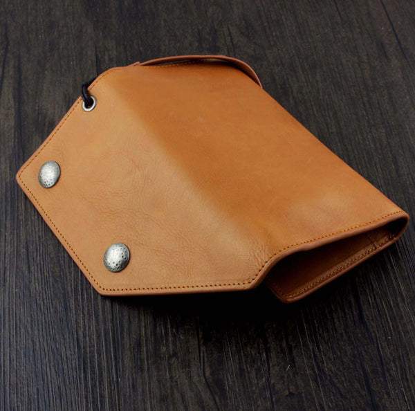 Badass Brown Leather Men's Trifold Biker Wallet Biker Chain Wallet Long Wallet w