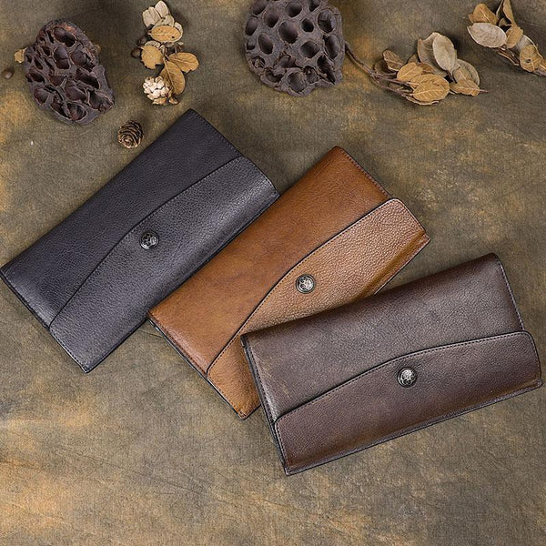 Cool Leather Brown Mens Long Wallet Envolpe Long Wallet Trifold Clutch Wallet fo DM01781032