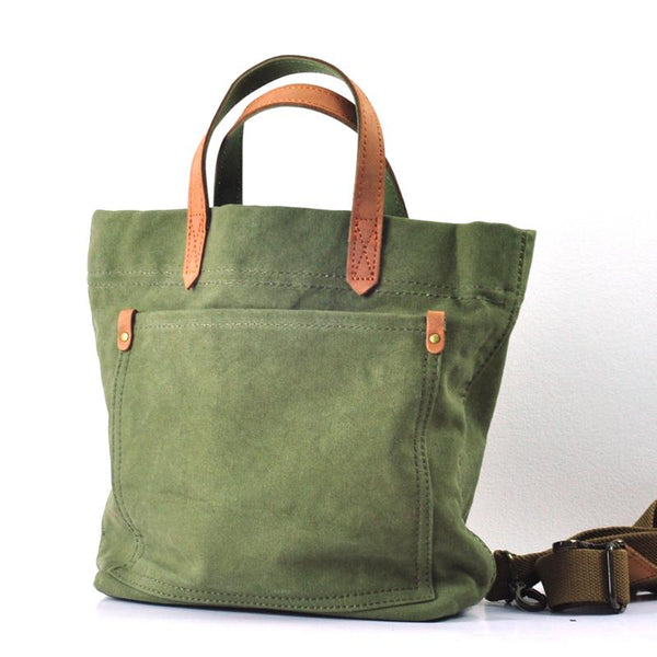 Simple Leather Canvas Womens Mens Small Tote - Back View