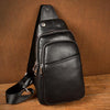 Black Leather Mens Cool Sling Bag Sling Pack Black Crossbody Packs Chest Bag for men