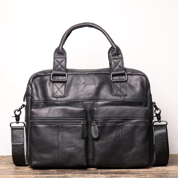 Fashion Leather Mens  Black Laptop Work - Back View