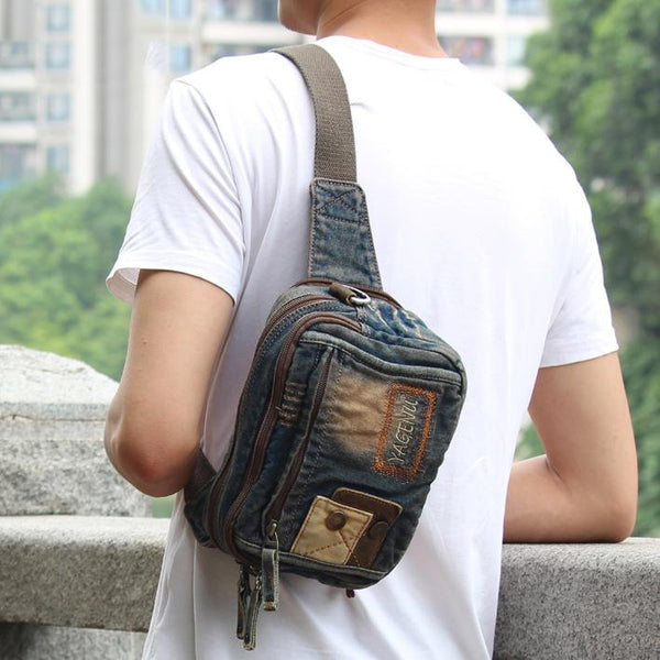 Jean Denim Blue Mens Small Fanny Pack - Back View