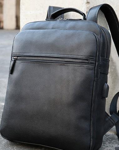 Cool Leather Black Mens Backpacks Vintage School Backpack Travel Backpack Bags for Men