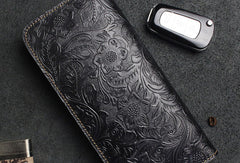 Handmade Long Leather Wallet Bifold Floral Leather Clutch Magnetic Button Wallet For Men Women - EverHandmade