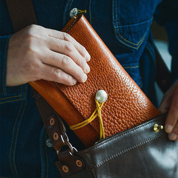 Tan Cool Leather Mens Long Wallet Brown - Back View