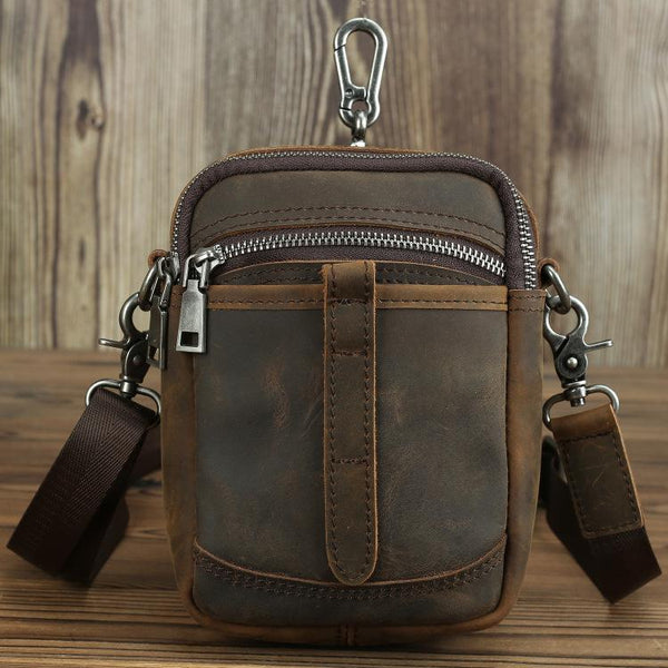 BADASS Brown LEATHER MEN Belt Pouch Belt - Back View