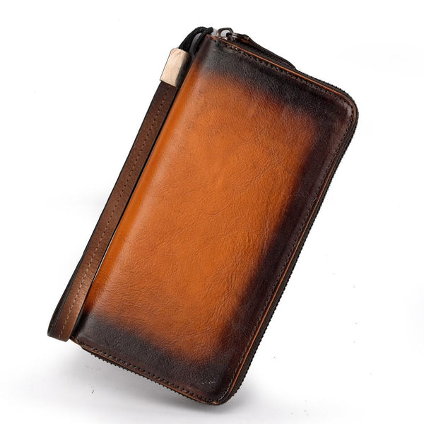 Handmade Leather Men's Zipper Long Wallet Clutch Wallet Wristlet Wallet For Men FY01081098