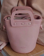 Cute Leather Pink Womens Mini Bucket Purse Handbag Barrel Shoulder Bag for Women