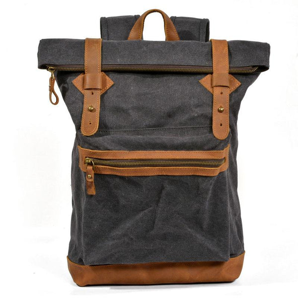 Coffee Waxed Canvas Leather Mens Cool Backpack Canvas Travel Backpack Canvas Sch QGX01951001