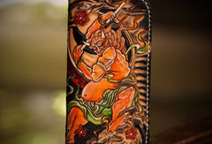 Handmade leather Chinese Taranis biker wallet long wallet black leather men phone - EverHandmade