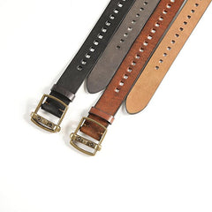 Genuine Leather Black Hollow Fashion Belt Khaki Belt Brown Long Belt Slim Belt for Men