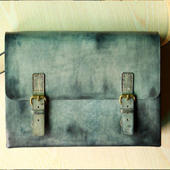 Handmade Vintage Leather Mens Messenger Bags Gray Shoulder Bag for Men