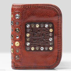 Cool Mens Small Leather Wallet Men Zipper billfold Bifold Wallets for Men