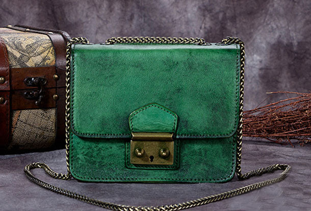 Genuine Leather Handbag Vintage Cube Crossbody Bag Shoulder Bag Clutch
