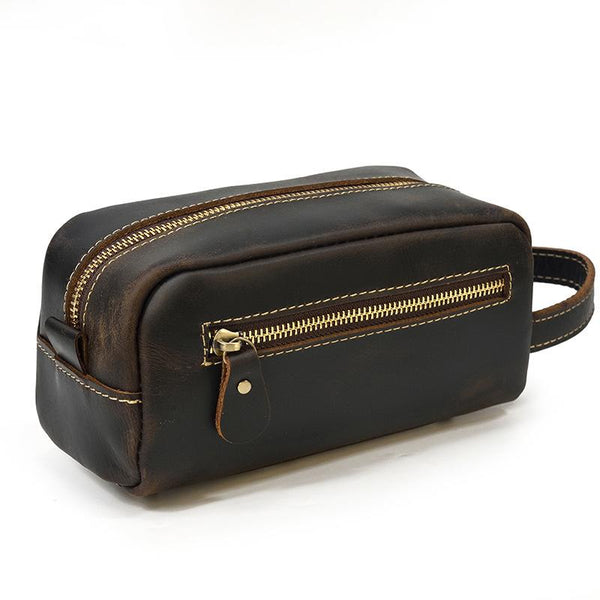 Brown MENS LEATHER ZIPPER CLUTCH WRISTLET PURSE CLUTCH BAG STORAGE BAG FOR MEN FY01382109