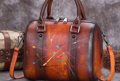 Genuine Leather Handbag Vintage Boston Bag Shoulder Bag Crossbody Bag Purse For Women - EverHandmade