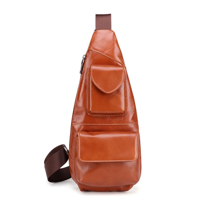 Dark Brown MENS LEATHER One Shoulder Backpack Sling Bag Coffee Chest Bag For Men